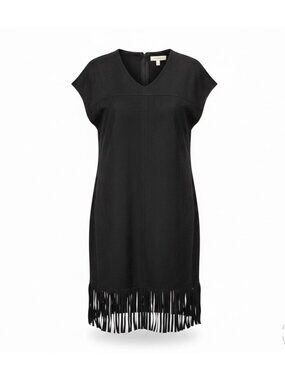 Chicos Womens Black Tassel-Trim Sleeveless Shift Dress Size 2
